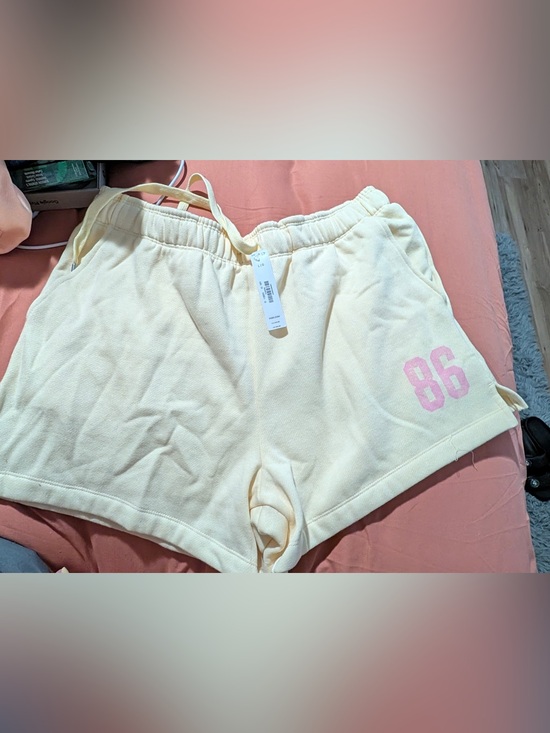 PINK Victoria's Secret Pants - PINK Women’s Cream Lounge Shorts with Pink 86 Detail